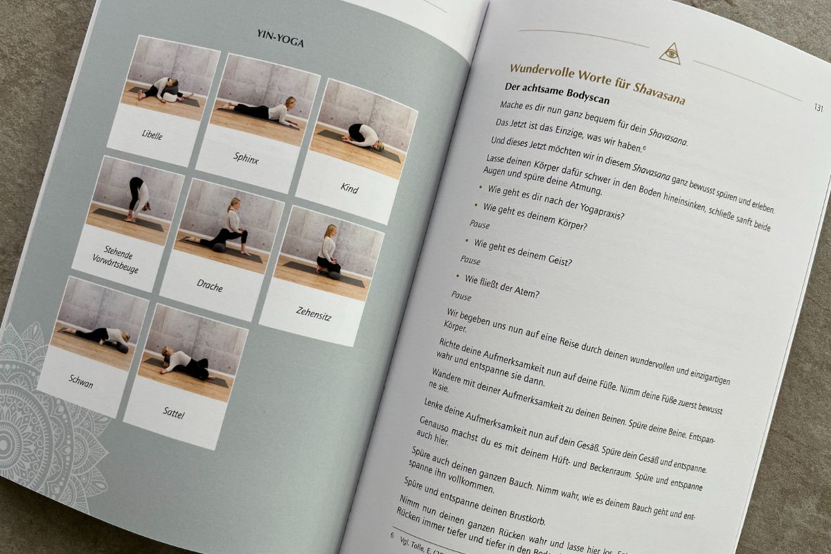 Blick in das Buch "Yoga Inspiration", das 30 kreative Stundenkonzepte ermöglicht.